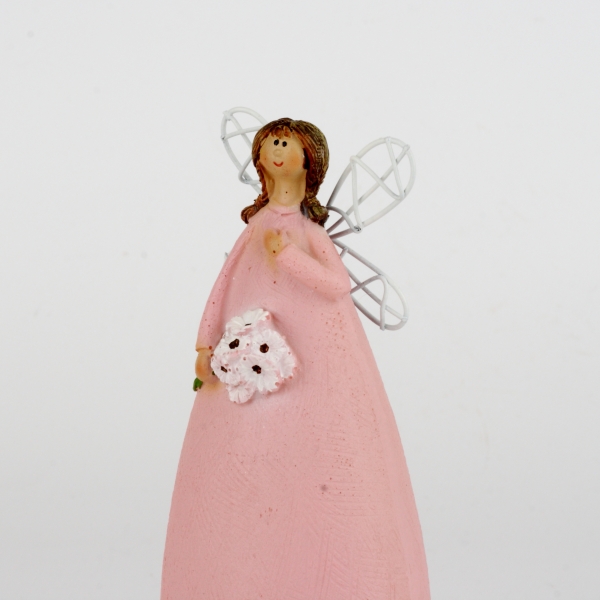 Soška víla v růžových šatech Ruka na srdci 15cm
