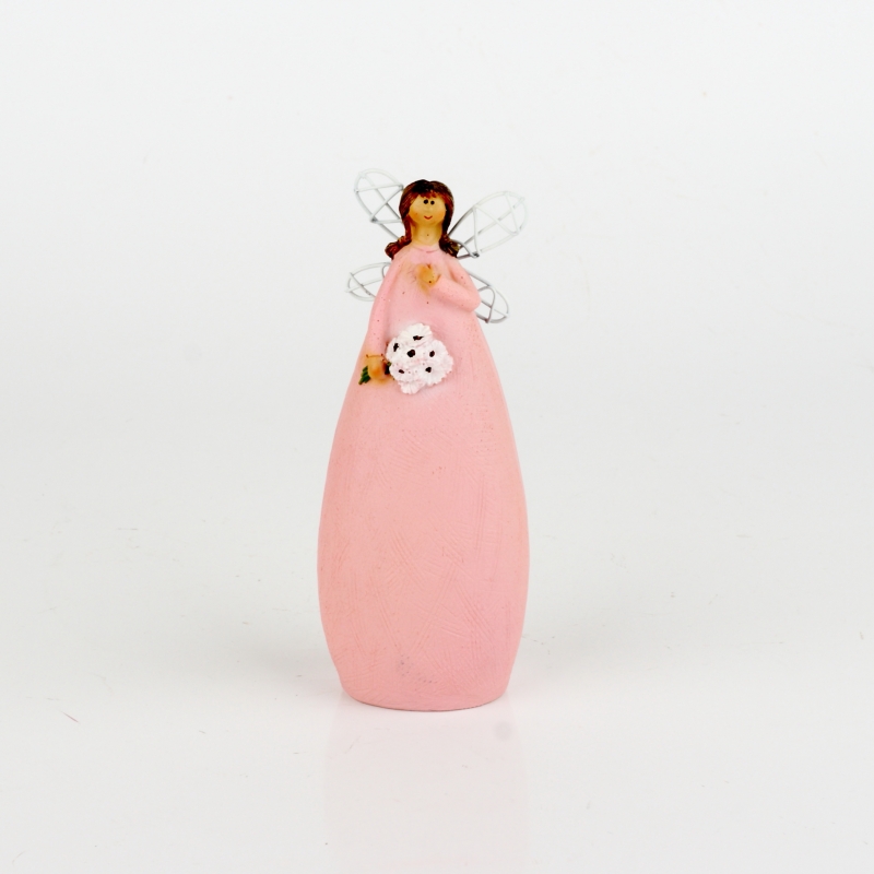Soška víla v růžových šatech Ruka na srdci 15cm