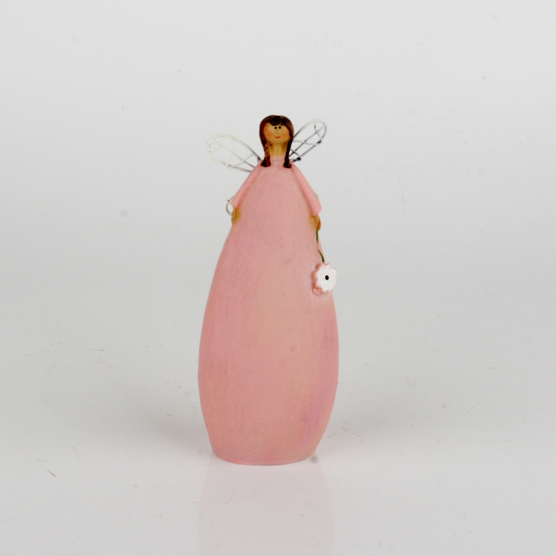 Soška víla v růžových šatech s květinou 15cm