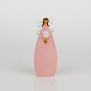 Soška víla v růžových šatech s kyticí 15cm