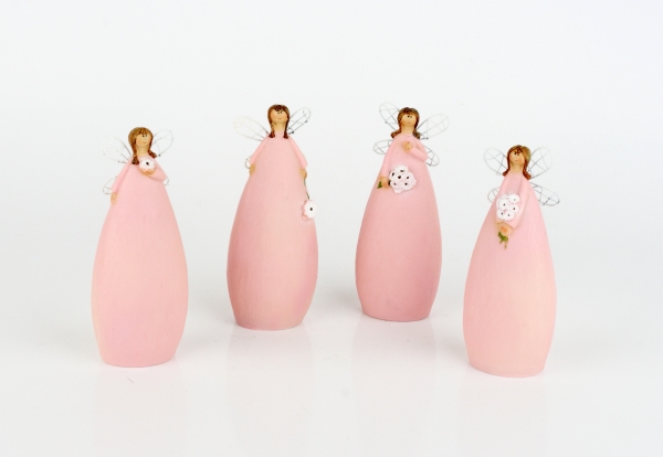 Soška víla v růžových šatech s kyticí 15cm