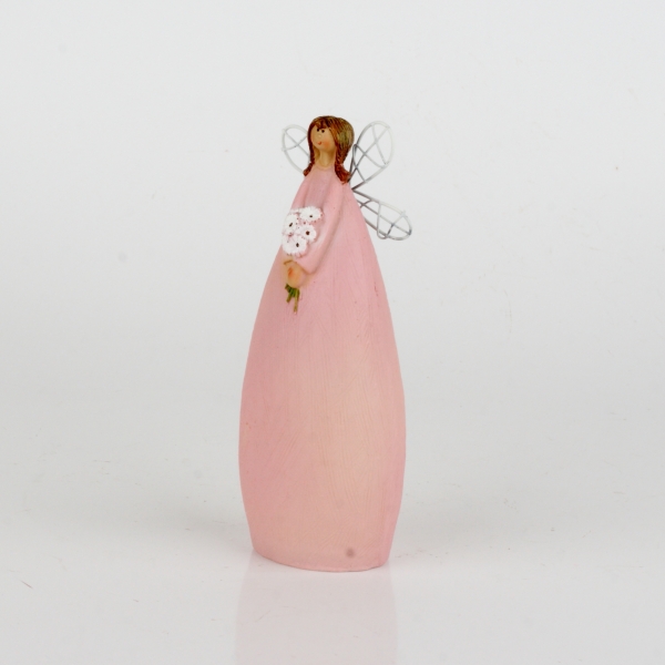 Soška víla v růžových šatech s kyticí 15cm