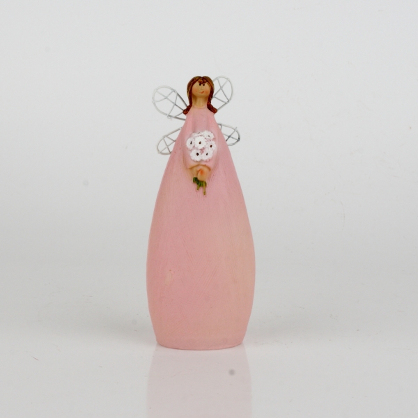 Soška víla v růžových šatech s kyticí 15cm