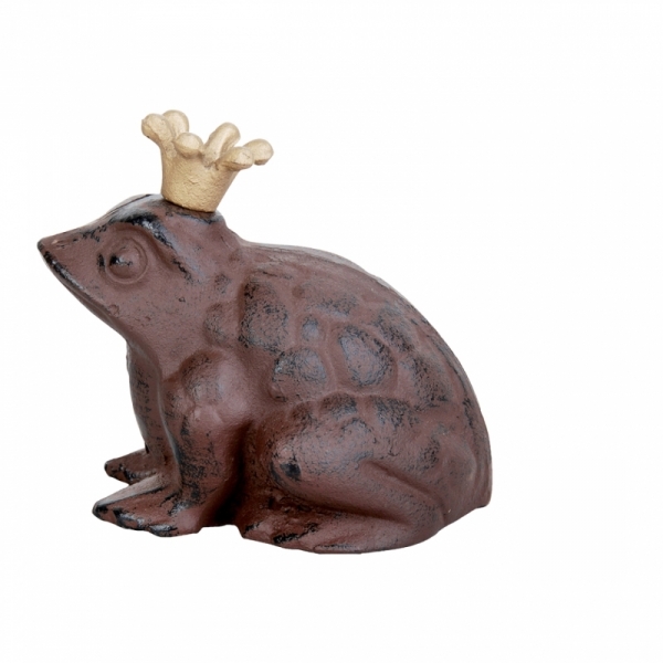 Soška žabák s korunkou menší 13,5 x 11,9 x 12,9 cm litina