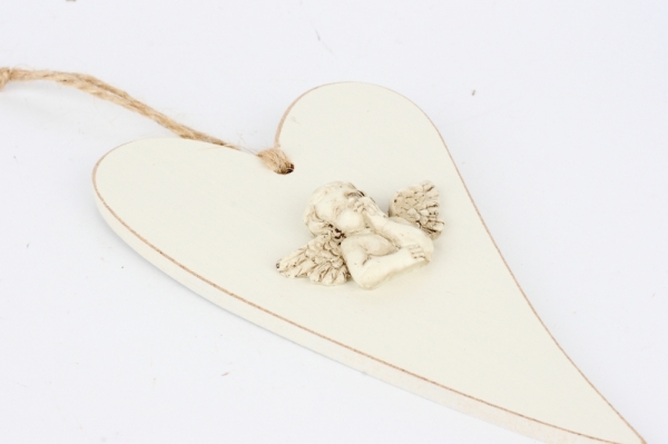 Srdce s andělem dřevěné 17x10cm