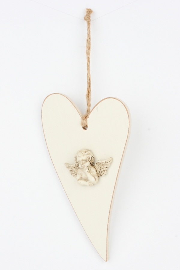 Srdce s andělem dřevěné 17x10cm
