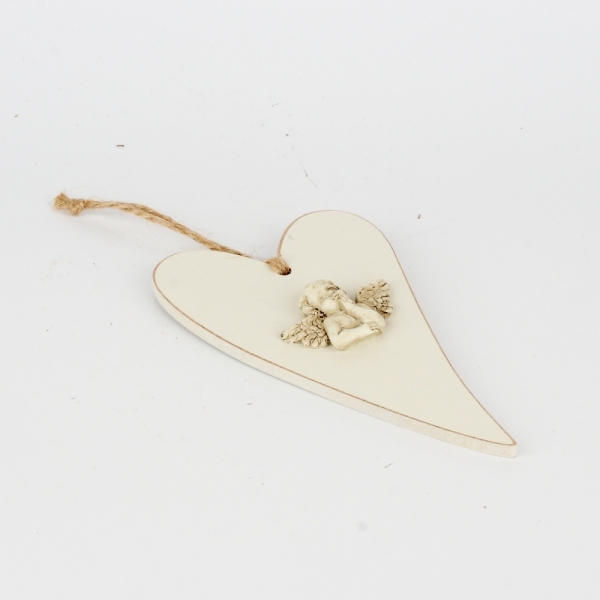 Srdce s andělem dřevěné 17x10cm