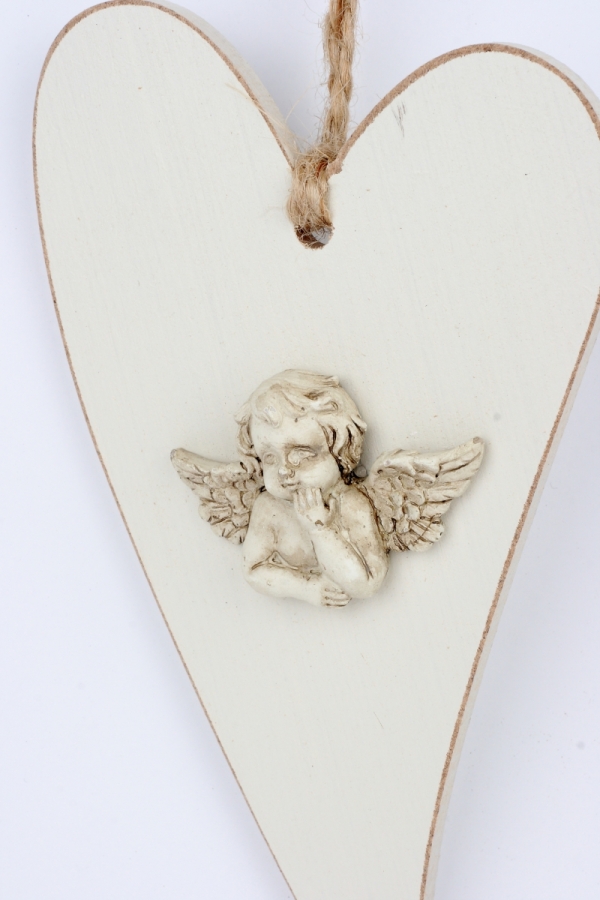 Srdce s andělem dřevěné 17x10cm
