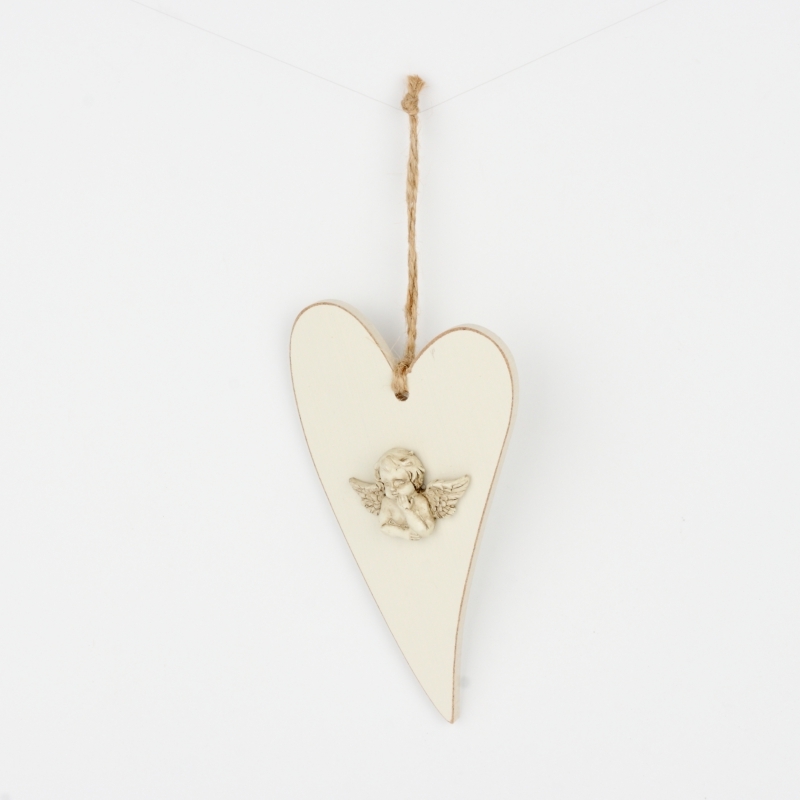 Srdce s andělem dřevěné 17x10cm