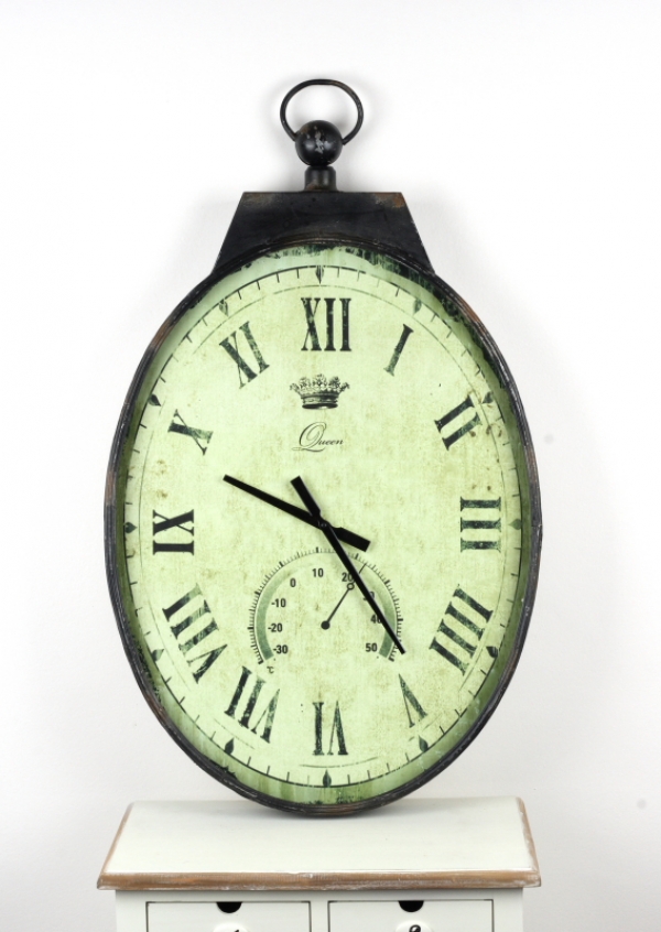 Starodávné nástěnné hodiny s teploměrem 93cm