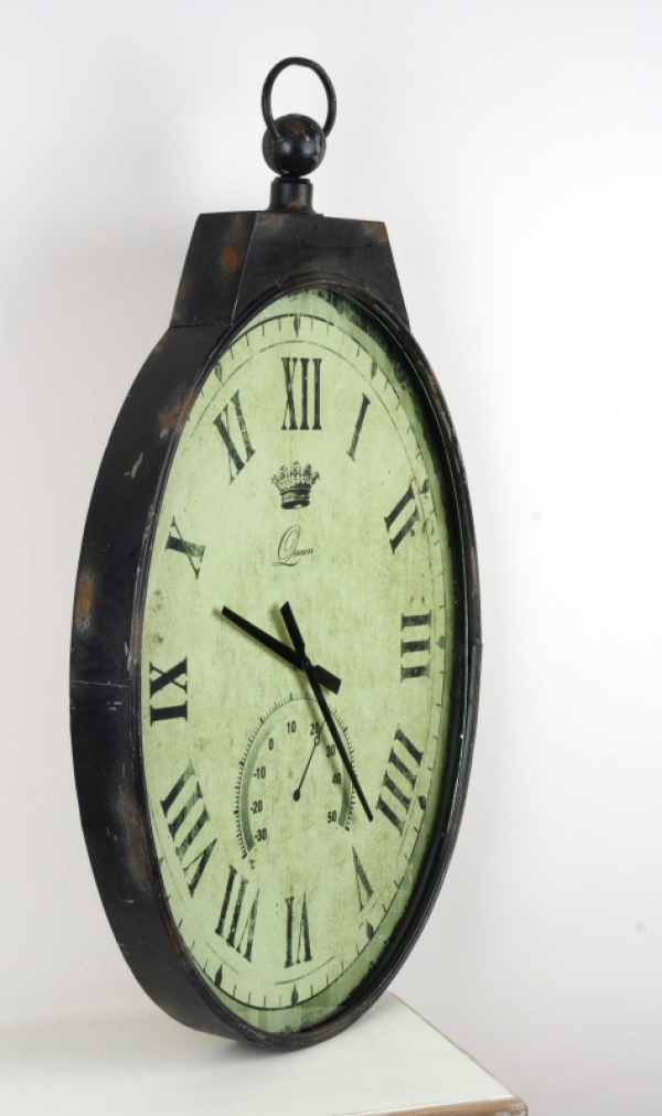 Starodávné nástěnné hodiny s teploměrem 93cm