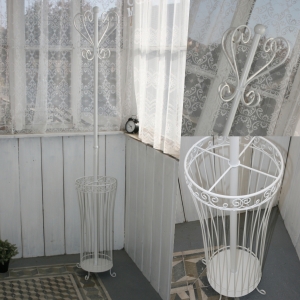 Stojací věšák na kabáty bílý kov 180 cm