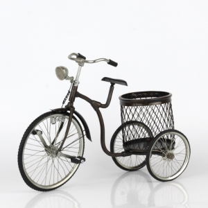Stojan na víno retro kolo s košíkem 33cm