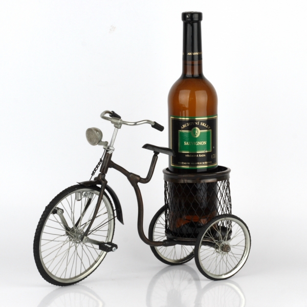 Stojan na víno retro kolo s košíkem 33cm