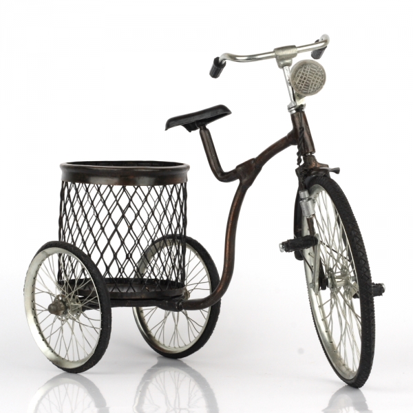 Stojan na víno retro kolo s košíkem 33cm