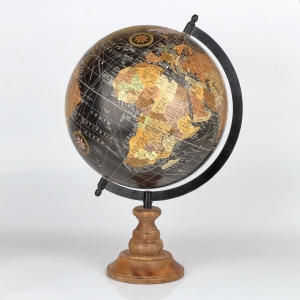 Stolní globus na dřevěném podstavci černý 24cm výška 40cm