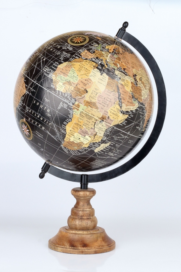 Stolní globus na dřevěném podstavci černý 24cm výška 40cm