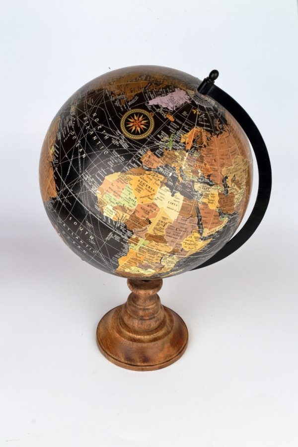 Stolní globus na dřevěném podstavci černý 24cm výška 40cm