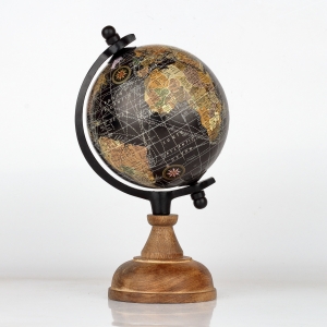 Stolní globus na dřevěném podstavci černý 24cm