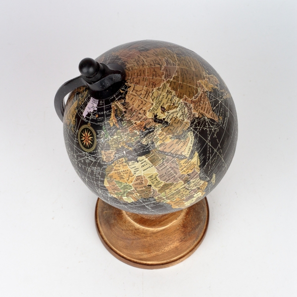 Stolní globus na dřevěném podstavci černý 24cm
