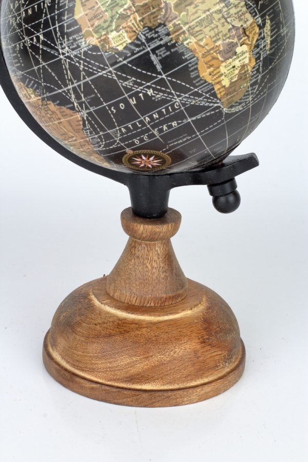 Stolní globus na dřevěném podstavci černý 24cm