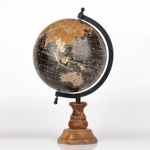 Stolní globus na dřevěném podstavci černý 35cm
