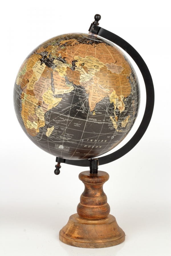 Stolní globus na dřevěném podstavci černý 35cm