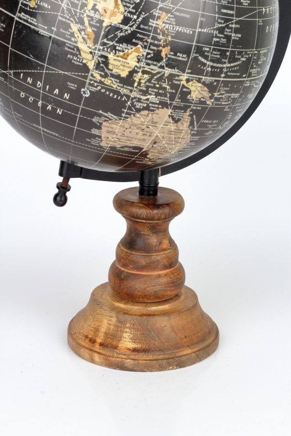 Stolní globus na dřevěném podstavci černý 35cm