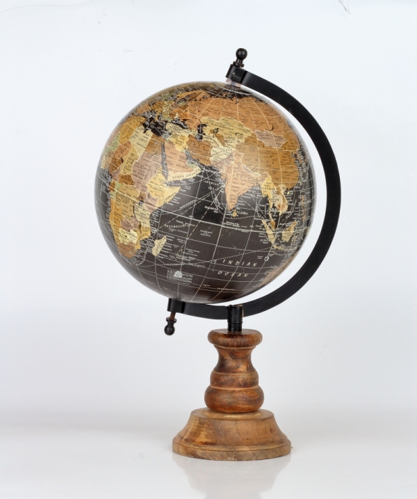 Stolní globus na dřevěném podstavci černý 35cm