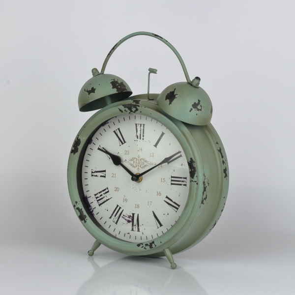 Stolní hodiny / budík s oprýskaným vzhledem zelené 24x8x33cm