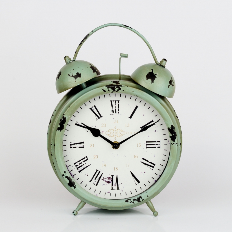 Stolní hodiny / budík s oprýskaným vzhledem zelené 24x8x33cm