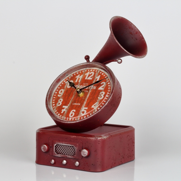 Stolní hodiny gramofon červený 16x14,2x26cm