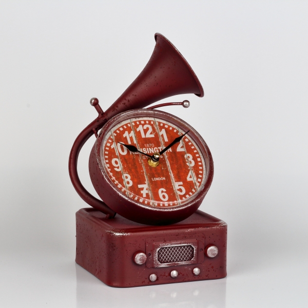 Stolní hodiny gramofon červený 16x14,2x26cm