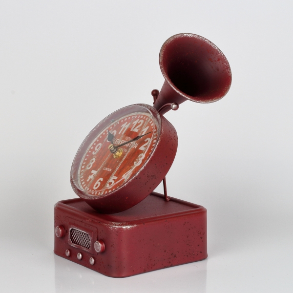 Stolní hodiny gramofon červený 16x14,2x26cm
