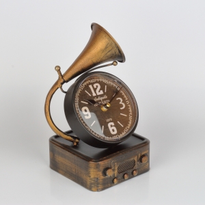 Stolní hodiny gramofon zlatý 16x14,2x26cm