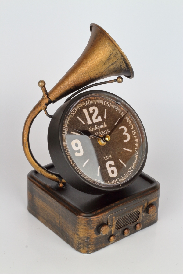 Stolní hodiny gramofon zlatý 16x14,2x26cm