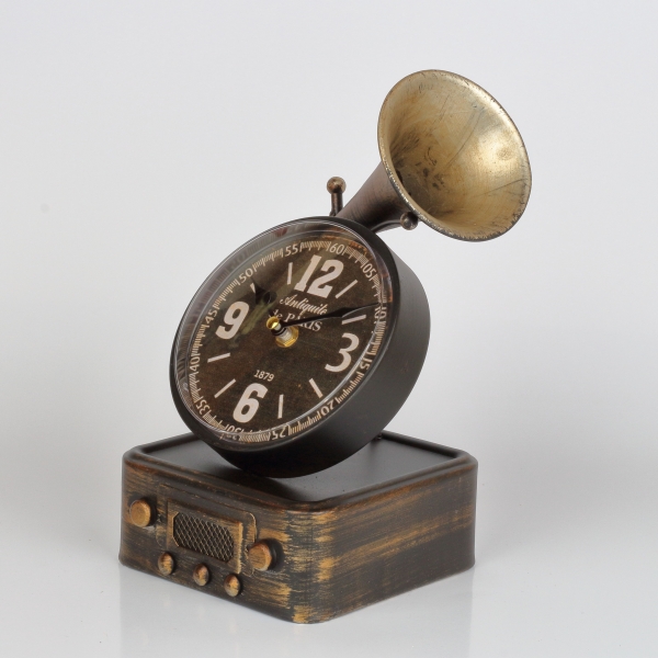 Stolní hodiny gramofon zlatý 16x14,2x26cm