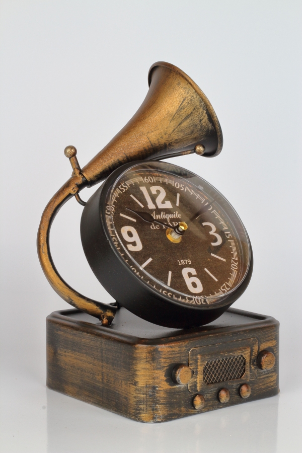 Stolní hodiny gramofon zlatý 16x14,2x26cm