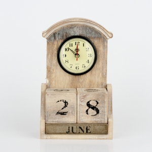 Stolní hodiny s kalendářem přírodní s patinou 28x14x7cm