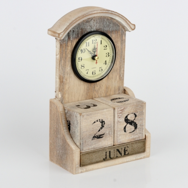 Stolní hodiny s kalendářem přírodní s patinou 28x14x7cm