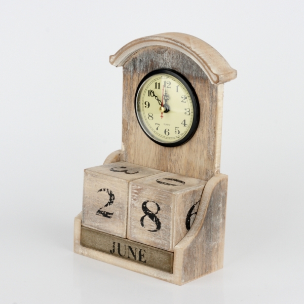 Stolní hodiny s kalendářem přírodní s patinou 28x14x7cm