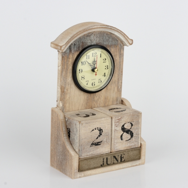 Stolní hodiny s kalendářem přírodní s patinou 28x14x7cm