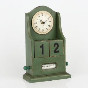 Stolní hodiny s kalendářem zelené 28x14x7cm