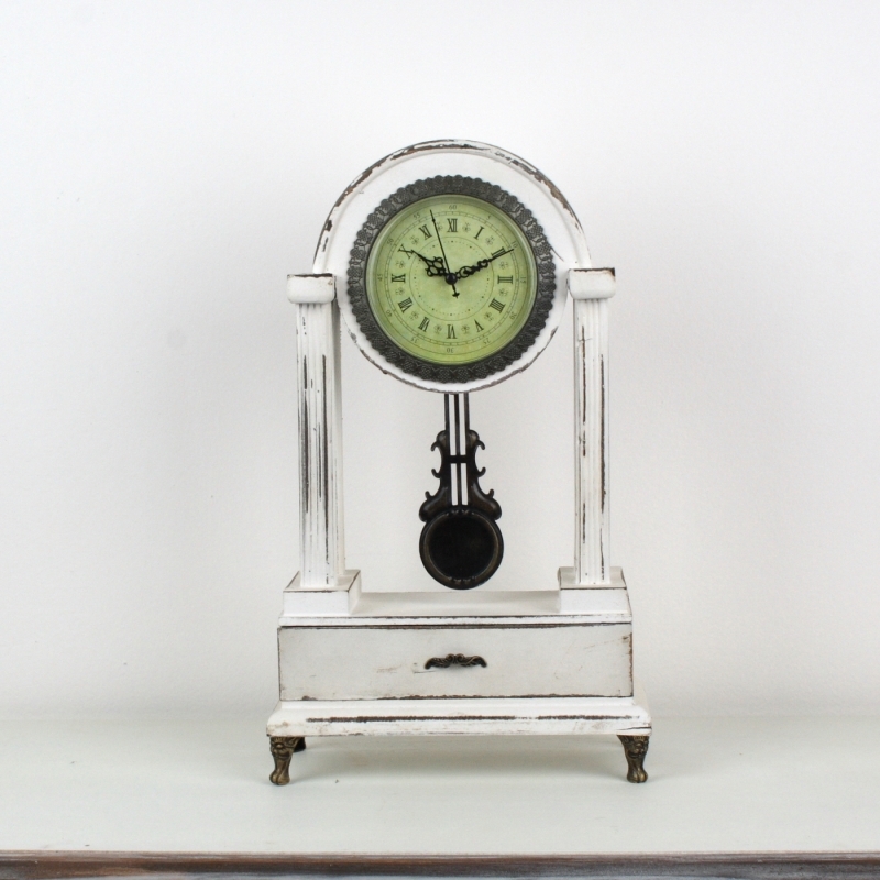 Stolní retro kyvadlové hodiny bílé 46,5cm