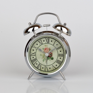 Stříbrné stolní hodiny / budík s růží 12x15cm