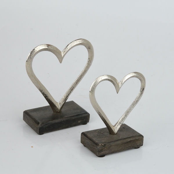 Svatební dekorace větší srdce 11,5 x 5,1 x 13,6 cm kov a dřevo