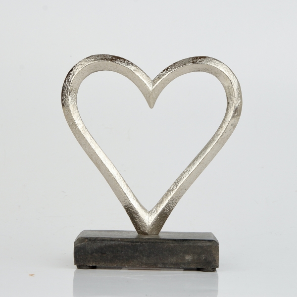 Svatební dekorace větší srdce 11,5 x 5,1 x 13,6 cm kov a dřevo