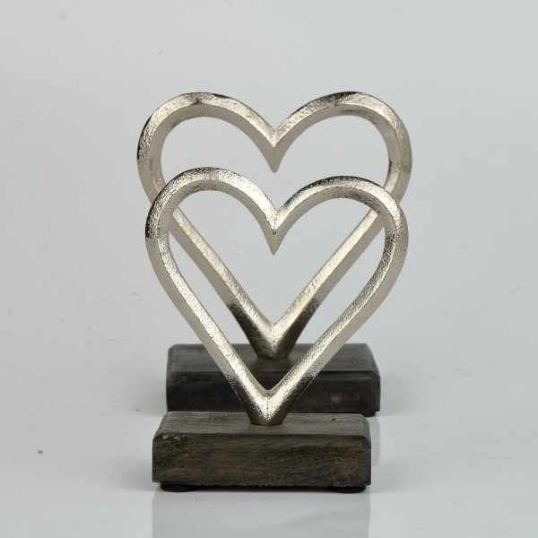 Svatební dekorace větší srdce 9,4 x 5,1 x 11 cm kov a dřevo