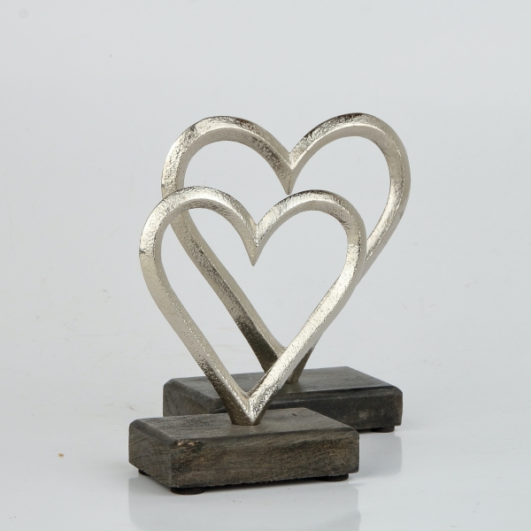 Svatební dekorace větší srdce 9,4 x 5,1 x 11 cm kov a dřevo