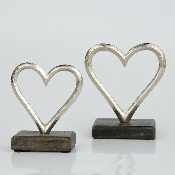 Svatební dekorace větší srdce 9,4 x 5,1 x 11 cm kov a dřevo